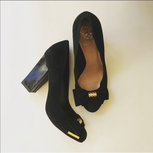 Vince Camuto Black Suede Shoes with Bow - Picture 1 of 5